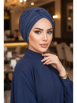 Lacivert Işıltılı Burgu Detaylı Bone