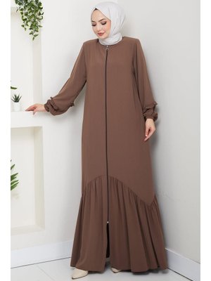 Kahverengi Kolu Volanlı Ferace