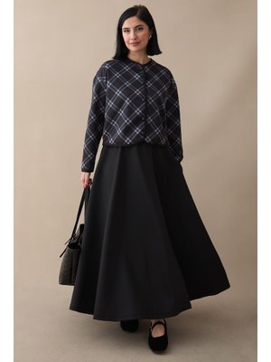 Ekose Desen Ceket Etek Siyah Takım