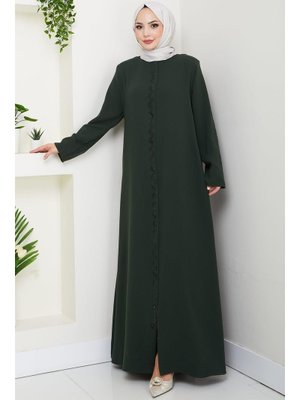 Haki Zikzak Taşlı Ferace