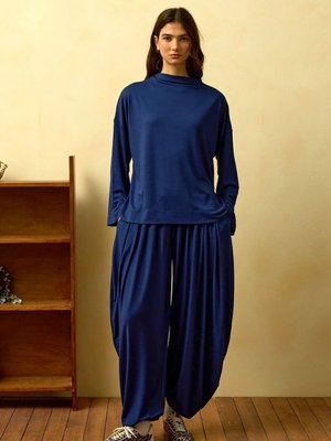 Lacivert Chanel Kumaş Şalvar Pantolon Takım
