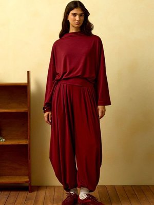 Bordo Chanel Kumaş Şalvar Pantolon Takım