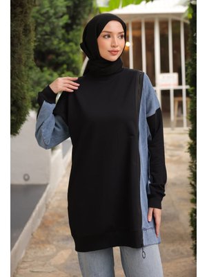 Siyah Kot Garnili Modal Tunik