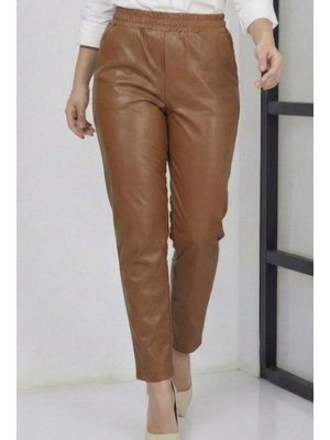 Beli Lastikli Cepli Taba Deri Pantolon