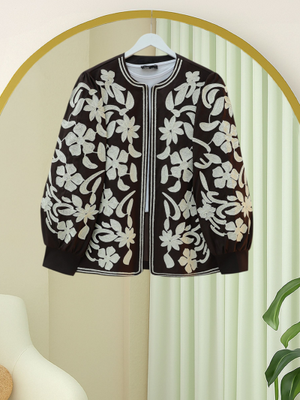 K. Kahve Kolu Ve Önü Nakışlı Astarlı Ceket