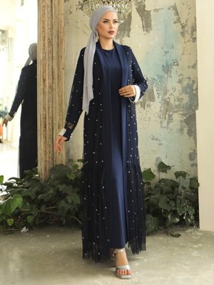 Laci İnci Detaylı Kuşaklı İkili Abaya