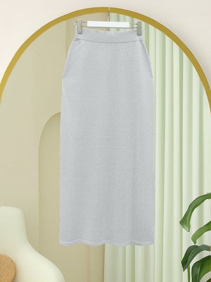 Gümüş Taşlı Beli Lastikli Kalem Etek