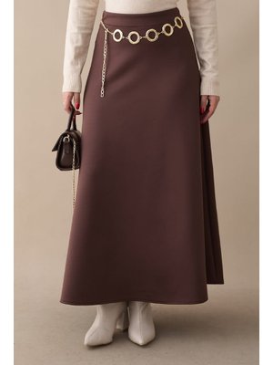 Kloş Beli Lastikli Scuba Acı Kahve Etek