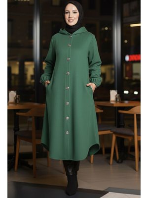 Zumrut Düğmeli Bileği Lastikli Kaşe Zümrüt