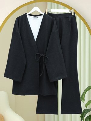 Antrasit Çapraz Bağlamalı Selanik Kimono Takım