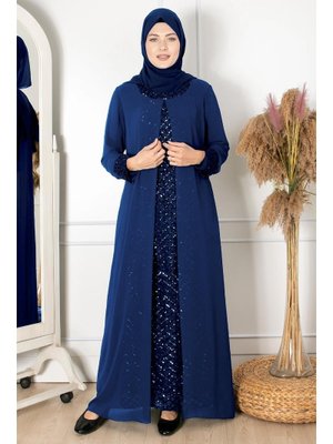 Lacivert Pelerinli Payet Detaylı Abiye