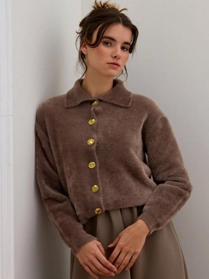 Vizon Polo Yaka Peluş Hırka