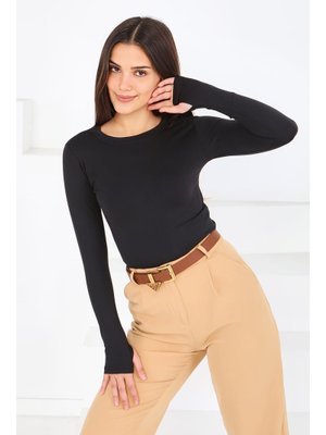 Sıyah Siyah Parmak Geçmeli Modal Bady