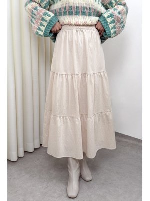 Bej Paraşüt Kumaş Katlı Etek