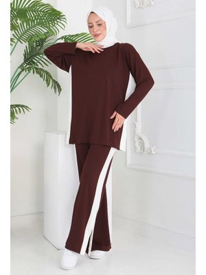 Kahve Garnili Yırtmaçlı Modal İkili Takım