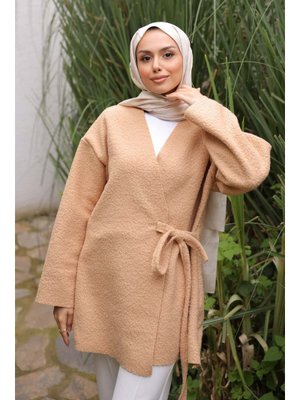 Vizon Yan Bağlamalı Buklet Kimono Ceket