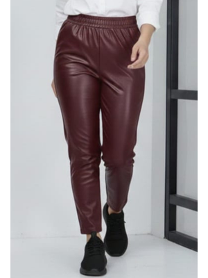 Beli Lastikli Cepli Deri Bordo Pantolon