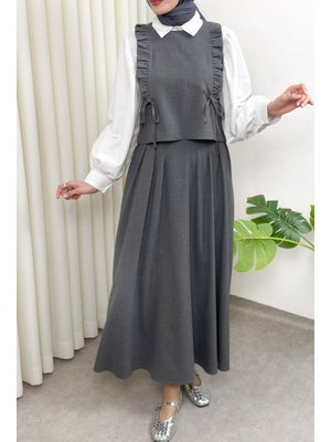 Gri Bağcıklı Yelekli Takım