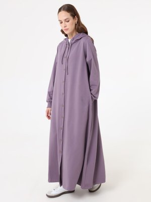 Lavanta Kapüşon Detaylı Çıtçıtlı Spor Kap / Pardesü