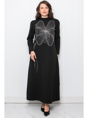 Siyah Taş Baskı Detaylı Abiye