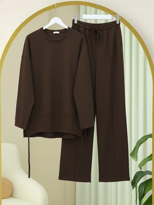 Kahve Eteği Bağcıklı Arkası Uzun Oysho Takım