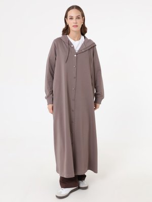 Kapüşon Detaylı Çıtçıtlı Spor Kap / Pardesü Vizon Kahve