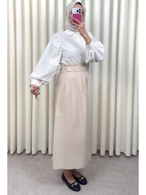 Bej Yan Bağlamalı Ayarlanabilir Etek