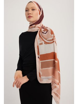 70x190 Cm Pastel Yolculuk Kahverengi Efilia Desenli Şal