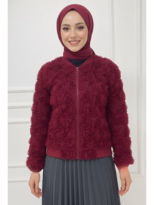 Bordo Güllü Tül Mont