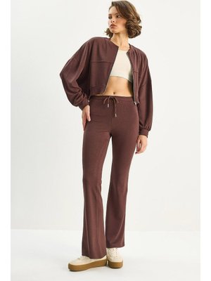 Kahverengi Yarasa Kol Crop Hırka İspanyol Pantolon Modal Alt Üst Takım