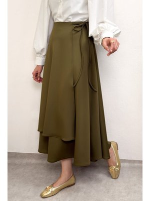 Haki Belden Bağcıklı Scuba Etek