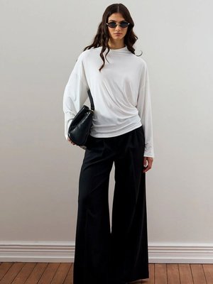 Siyah Pile Detay Palazzo Pantolon