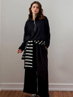 Siyah İplik Yarım Fermuarlı Eşofman Takım