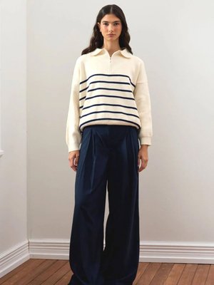 Lacivert Pile Detay Palazzo Pantolon