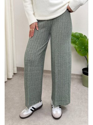 Yeşil Kaşe Balıksırtı Desenli Pantolon