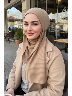 Bej Triko Kelebek Bone Şal