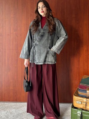 Bordo Pile Detay Palazzo Pantolon