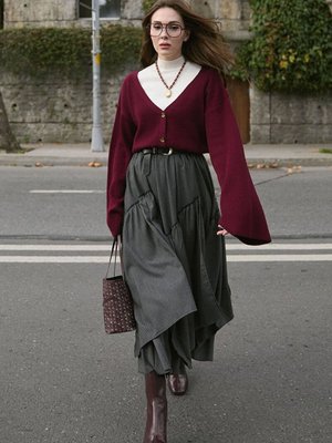 Antrasit Çizgili Poliviskon Bohem Kat Etek