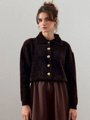 Acı Kahve Polo Yaka Peluş Hırka