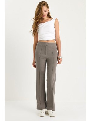 Gri Çima Detaylı İspanyol Paça Pantolon