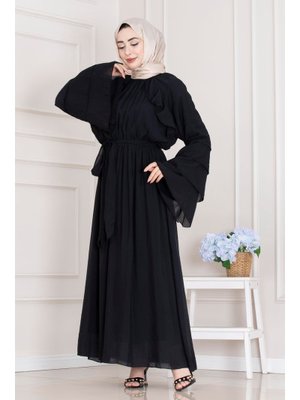 Siyah Fırfır Detaylı Lora Elbise
