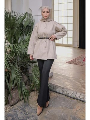 Taş Bel Lastikli Kemerli Kaşe Çeket