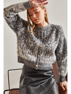 Antrasit Düğmeli Şardonlu Triko Hırka