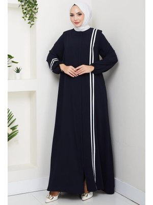 Lacivert Şerit Detaylı Ferace