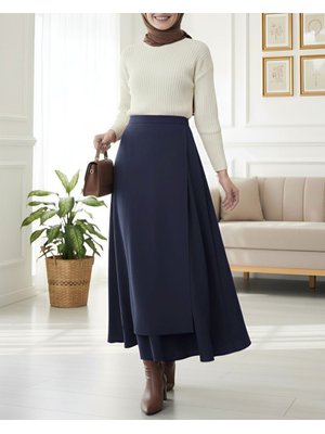 Laci Önü Çapraz Çift Katlı Scuba Etek