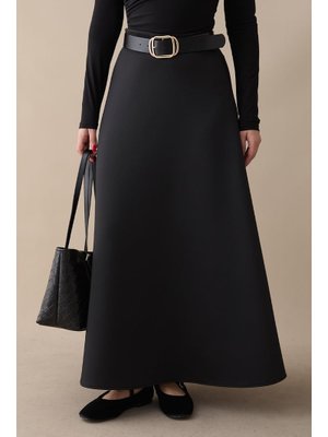 Kloş Beli Lastikli Scuba Siyah Etek