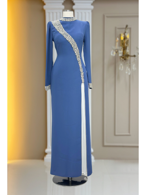 İndigo İnci Abiye Elbise