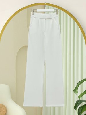 Beyaz Beli Cırtcırt Detay Boru Paça Kumaş Pantolon