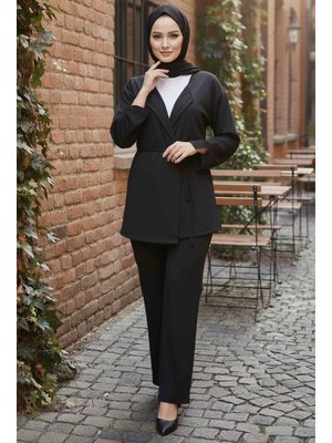 Sıyah Siyah Ceket Pantolon Bluz Modal Üçlü Takım