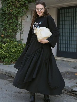 Siyah Poliviskon Bohem Kat Etek